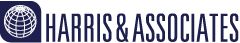 Logo: Harris & Associates. Links ein Globus-Symbol auf dunkelblauem Hintergrund.
