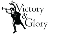 Homem com escudo e lança, texto "Victory & Glory".