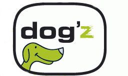 Logo mit grünem Hundekopf, daneben der Schriftzug "dog'z" in Schwarz und Grün.