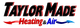 "Taylor Made Heating & Air" logo with red and blue stylized text and arrows.
