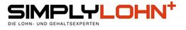 Logo mit Text "SIMPLYLOHN+" und Untertitel "Die Lohn- und Gehaltsexperten" in schwarz und rot.