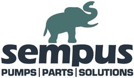 Elefant-Logo mit Schriftzug „Sempus“ und Text „Pumps | Parts | Solutions“ darunter.