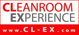 Text: "CLEANROOM EXPERIENCE, www.CL-EX.com" in Rot und Grau auf weißem Hintergrund.