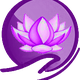 Fiore di loto viola stilizzato su sfondo circolare viola.