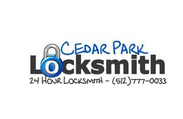 Cedar Park Locksmith logo with a lock icon and contact number for 24-hour service.