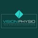 Logo von Vision Physio, ein Gesundheitszentrum auf dunklem Hintergrund mit grafischem Symbol.
