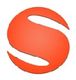 Rotes, stilisiertes "S"-Logo mit geschwungenen Linien.