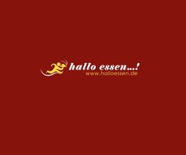 Logo mit Läufer und Text "hallo essen...!" auf rotem Hintergrund.