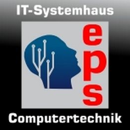 Silhouette eines Kopfes mit Schaltkreis, Text: "IT-Systemhaus, eps, Computertechnik".