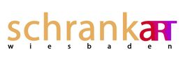 Logo mit Schriftzug "schrankart wiesbaden" in orange und rot.