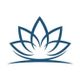 Blue lotus silhouette with overlapping petals on a white background.