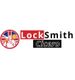 Logo of Locksmith Cicero featuring a locksmith with a large key and a UK flag background.