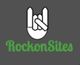 Hand gesture logo above green text "RockonSites" on a dark background.