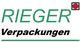 Textlogo: "RIEGER Verpackungen" mit einem roten Punkt im schwarzen Quadrat oben rechts.