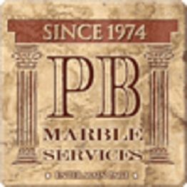 PB Marble Services logo with "Since 1974" and decorative columns.