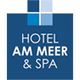 Logo des "Hotel am Meer & Spa" in Blau und Weiß mit quadratischem Design.