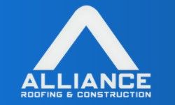 Logo of Alliance Roofing & Construction with a white roof shape on a blue background.