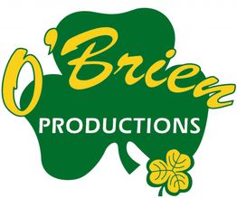 Green shamrock with yellow text reading "O'Brien Productions" in a playful font.