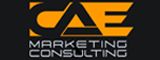 Logo of CAE Marketing Consulting in orange and white on a black background.