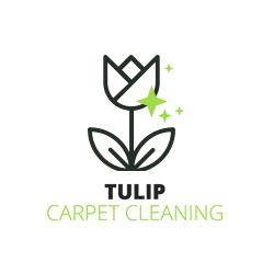 Tulip Carpet Cleaning logo with a tulip icon and green sparkles.
