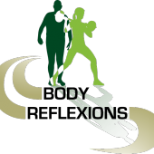 Twee gestileerde bokssilhouetten met abstracte vormen op een zwarte achtergrond.