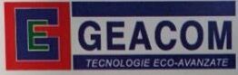 Logo di GEACOM con simbolo colorato e testo "TECNOLGIE ECO-AVANZATE".