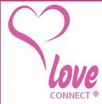Herz und Schriftzug "Love Connect" in pink auf weißem Hintergrund.