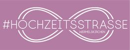 Lila Hintergrund mit weißem Text: "#HOCHZEITSSTRASSE" und "Wermelskirchen" in Unendlichkeitszeichen.