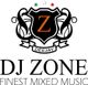 DJ Zone Logo mit Schild, zwei Sternen und "Finest Mixed Music" Text.