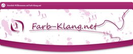 Banner mit der Aufschrift "Farb-Klang.net" und Musiknoten auf rosa-spritzigem Hintergrund.