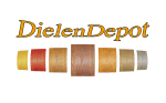Das Bild zeigt das Logo "DielenDepot" mit verschiedenen Holzproben darunter.