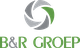 Een logo met een grijze en groene cirkel en de tekst "B&R GROEP".