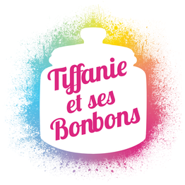 Texte "Tyffanie et ses Bonbons" sur fond coloré.