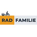 Logo mit der Aufschrift "Rad Familie" und Symbol eines Radfahrers mit Anhänger.