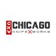 Logo of Chicago Knifeworks with bold text and a red accent on the word "KNIFE".