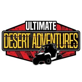 Logo of "Ultimate Desert Adventures" with an off-road vehicle and tire tracks in the background.