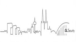 Skyline-Zeichnung mit Schriftzug 'iSL Security', Kölns Dom und Fernsehturm sichtbar.