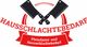 Logo mit gekreuzten Fleischermessern und Text "Hausschlachtebedarf, Fleischerei- und Hausschlachtebedarf".