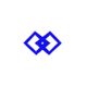 Blaues geometrisches Logo mit zwei verbundenen Rauten auf weißem Hintergrund.