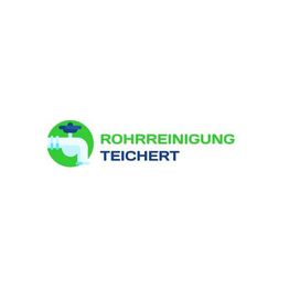 Logo mit Text "Rohrreinigung Teichert", grüner Kreis mit blauem Wasserhahn und Rohr.