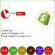Enorm Apps logo with Shopify bag, contact info, and app icons for HTML, PHP, CSS, and more.
