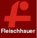 Logo mit einem roten "f" und Punkt auf dunkelrotem Hintergrund, darunter steht "Fleischhauer".