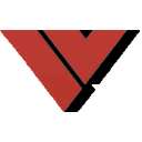 Logotipo geométrico rojo y negro en forma de "V" sobre fondo blanco.