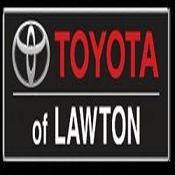 Toyota of Lawton logo with red text and emblem on a black background.