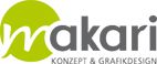 Logo von Makari, Konzept & Grafikdesign, grün und grau gestaltet.