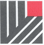 Graues, geometrisches Muster mit einem roten Quadrat oben rechts.