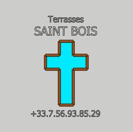 Logo de Terrasses Saint Bois avec une croix bleue et un numéro de téléphone.