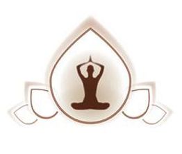 Sitzende Person in Meditationshaltung, umgeben von stilisierten Blättern in einem Tropfensymbol.