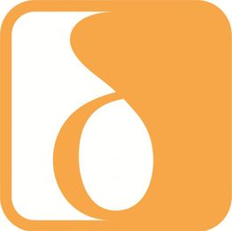 Orange-weißes abstraktes Design mit geschwungenen Formen in einem quadratischen Rahmen.