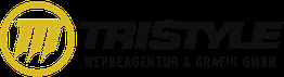 Logo der Firma Tristyle: Gelbes Symbol neben schwarzem Text "TRISTYLE Werbeagentur & Grafik GmbH".